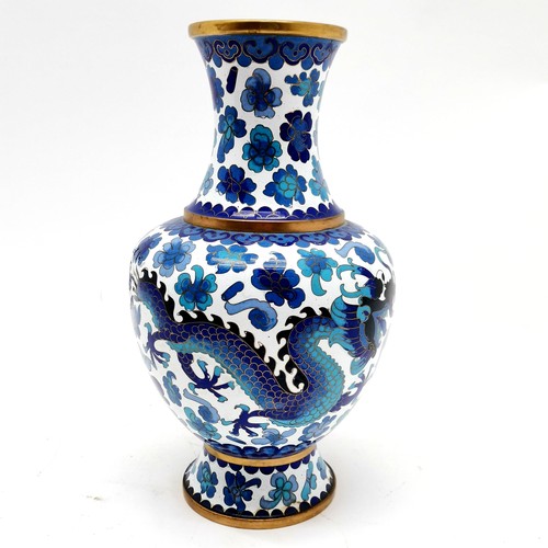 35 - Chinese cloisonne charger with dragon design (29cm diameter) t/w white grounded vase with dragon des... 