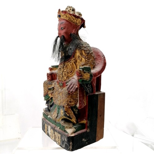 36 - 9 x Chinese wooden temple carvings with paint, gilded & hair details ~ most have annotation & talles... 