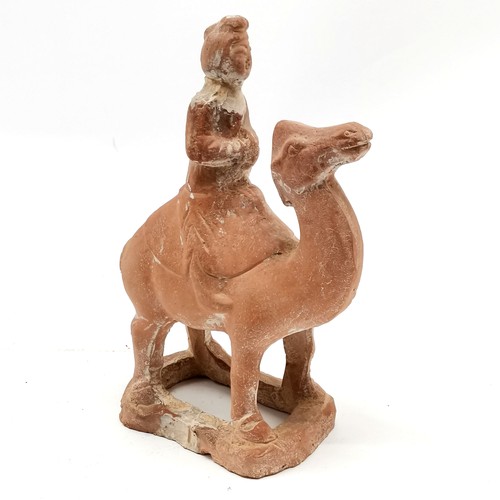 37 - Antique Chinese terracotta camel + rider figurine - 20cm high