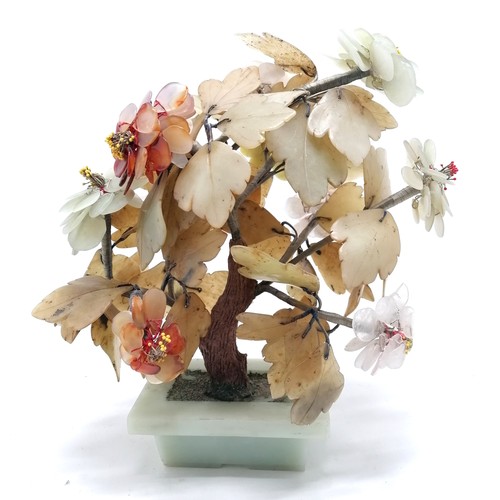 45 - Oriental Chinese hardstone hand carved flower display in hardstone planter - 28cm high