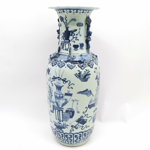 49 - Antique Chinese blue & white floor standing vase - 61cm high with obvious restoration & slight loss