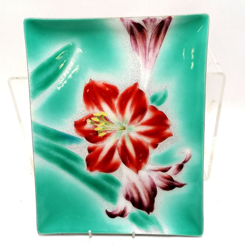 55 - Ando Oriental enamel floral plate - 30cm x 23.5cm ~ has somne surface scratches & small chip to 1 co... 