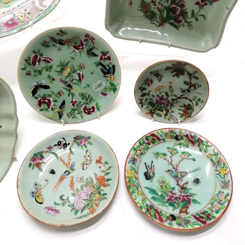 64 - Pair of Oriental serving plates and 4 smaller plates all with hand painted bird and butterfly decora... 