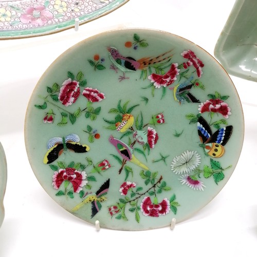 64 - Pair of Oriental serving plates and 4 smaller plates all with hand painted bird and butterfly decora... 