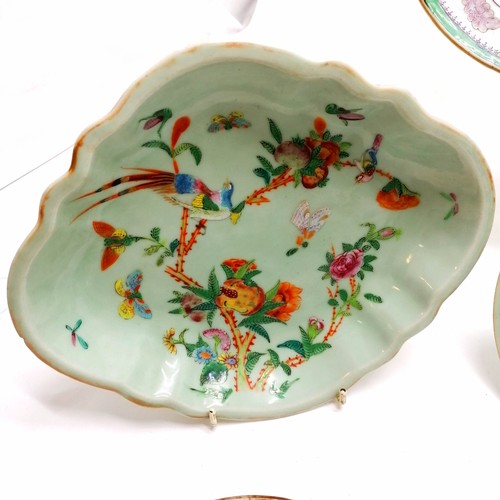 64 - Pair of Oriental serving plates and 4 smaller plates all with hand painted bird and butterfly decora... 