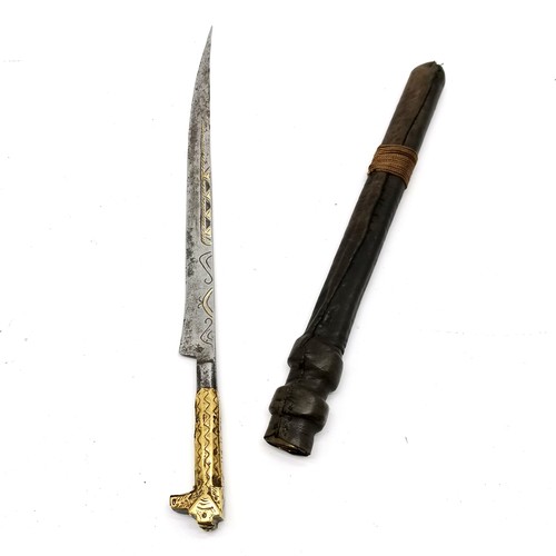 78 - Antique Algerian flyssa dagger in leather over iron and wood sheath - total length 38cm