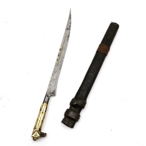 78 - Antique Algerian flyssa dagger in leather over iron and wood sheath - total length 38cm