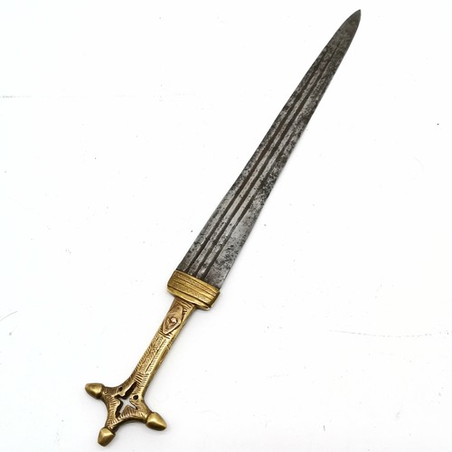 81 - Antique African Sudanese side-arm dagger with brass handle with cross detail - 45cm long