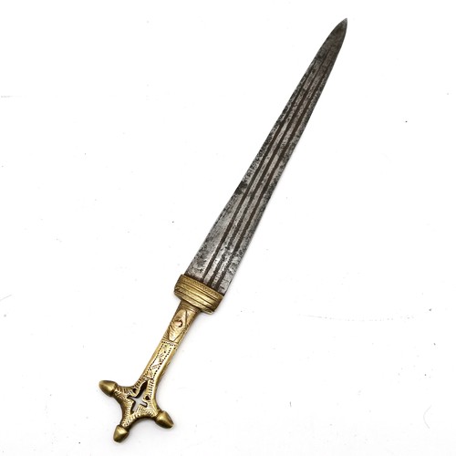 81 - Antique African Sudanese side-arm dagger with brass handle with cross detail - 45cm long