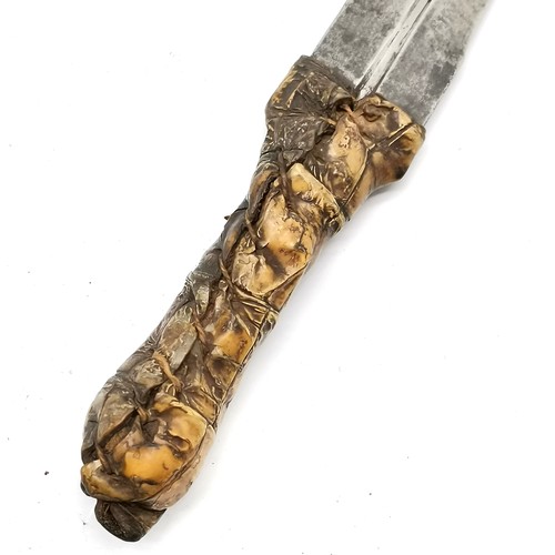 82 - Antique African Sudanese dagger with crocodile skin covered handle and double edge blade - 28cm long