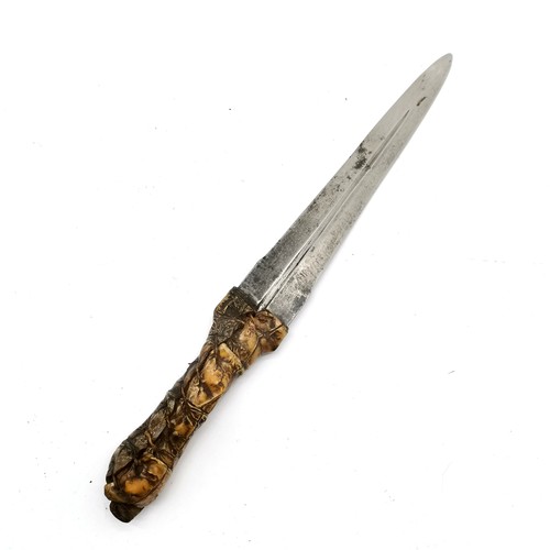 82 - Antique African Sudanese dagger with crocodile skin covered handle and double edge blade - 28cm long