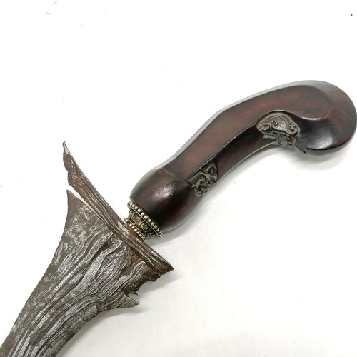 89 - Antique kris / keris Javanese knife in ladrang sheath and has stone set detail to hand carved handle... 