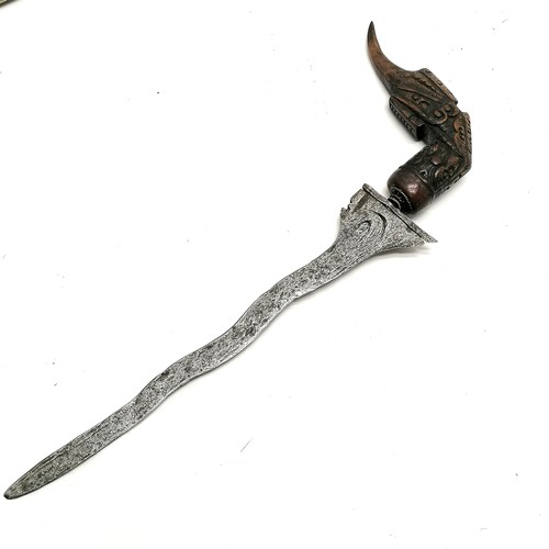 91 - Antique Malaysian kingfisher hilt kris / keris with nickel / wooden sheath - total length 47cm