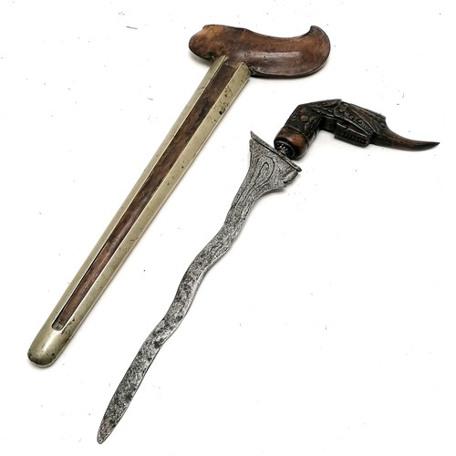 91 - Antique Malaysian kingfisher hilt kris / keris with nickel / wooden sheath - total length 47cm