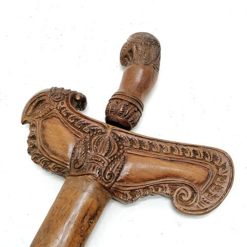 92 - Antique Javan madura kris / keris with carved wooden hilt & sheath with bird detail - total length 5... 