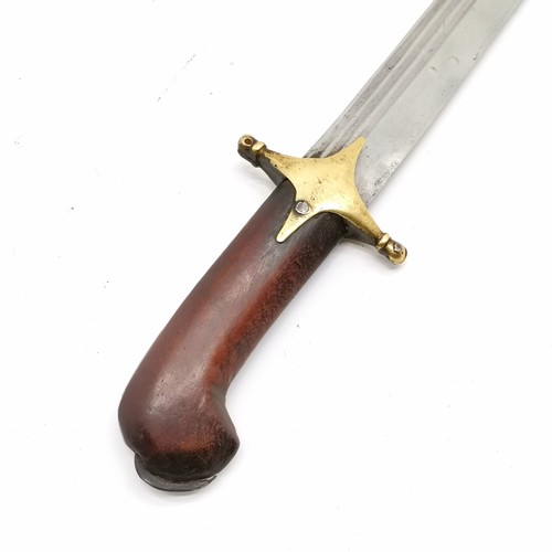 97 - Antique Arabic sabre (hawkhead saif) with brass crossguard - total length 83cm ~ handle has cracks