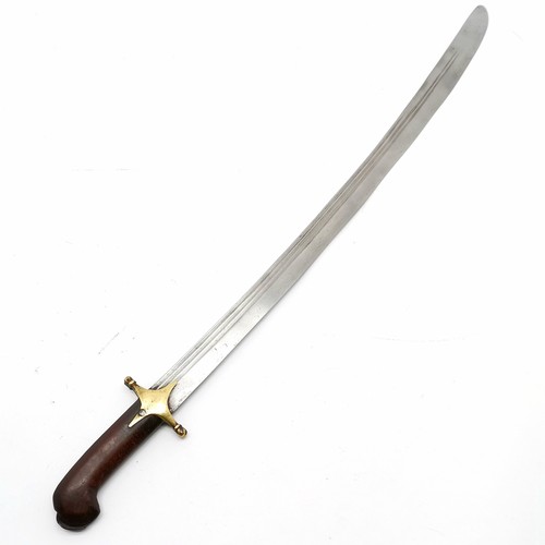 97 - Antique Arabic sabre (hawkhead saif) with brass crossguard - total length 83cm ~ handle has cracks