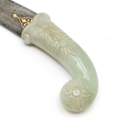 109 - Antique mughal dagger with a jade handle and damascene blade with gold inlay - 32cm long