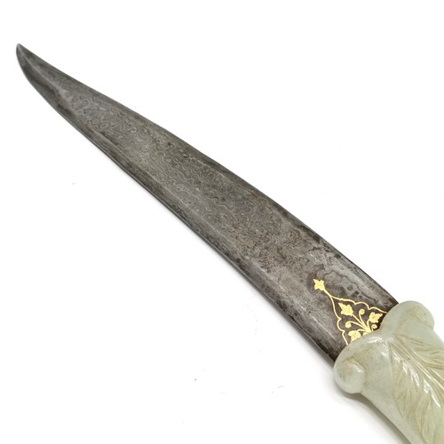 109 - Antique mughal dagger with a jade handle and damascene blade with gold inlay - 32cm long