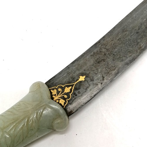 109 - Antique mughal dagger with a jade handle and damascene blade with gold inlay - 32cm long