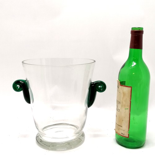 113 - Art glass champagne bucket with green glass handles - 18cm diameter x 20.5cm high