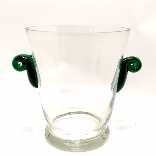 113 - Art glass champagne bucket with green glass handles - 18cm diameter x 20.5cm high