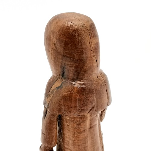 118 - Folk art hand carved wooden figure of a lady with umbrella & shopping basket - 22.5cm high