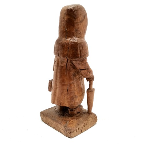 118 - Folk art hand carved wooden figure of a lady with umbrella & shopping basket - 22.5cm high