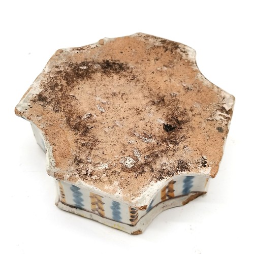 119 - Antique French (Nevers ?) earthenware inkwell with spongeware detail to top - 10cm x 11cm and has so... 