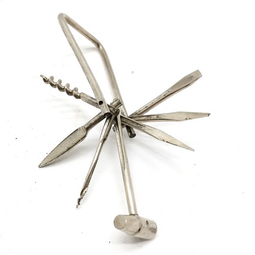 131 - Antique steel multi-tool with corkscrew - 9cm x 5cm