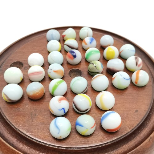 133 - Vintage turned wooden solitaire board (19.5cm) with marbles