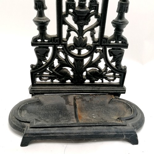 136 - Vintage cast iron umbrella / stick stand with drip tray to base - 51cm high x 31cm across x 15cm dee... 