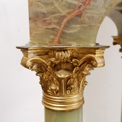 140 - Antique decorative onyx pedestal incorporating 4 decorative columns with ormolu mounts terminating w... 