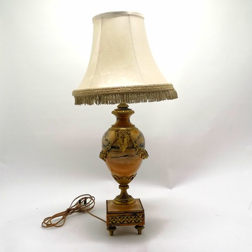 142 - Antique good quality ormolu mounted marble lamp base with rams head handle detail - 49cm high t/w sh... 