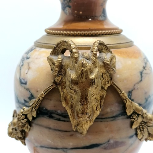 142 - Antique good quality ormolu mounted marble lamp base with rams head handle detail - 49cm high t/w sh... 