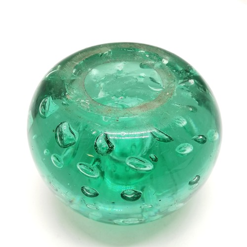 144 - Antique large green glass dump - 13cm diameter x 12.5cm high ~ has surface abrasions