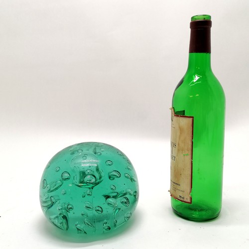 144 - Antique large green glass dump - 13cm diameter x 12.5cm high ~ has surface abrasions