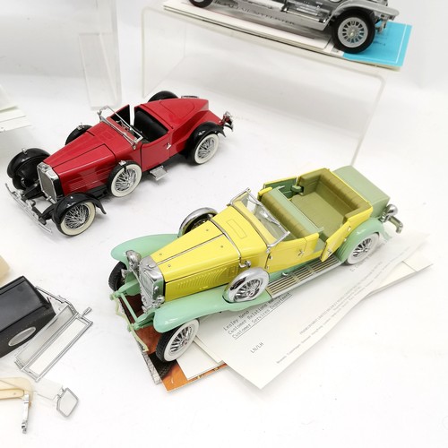 156 - 5 x Franklin mint cars - Mercedes Benz 500k roadster, Stutz black hawk, Dusenberg (a/f), Jaguar SS-1... 