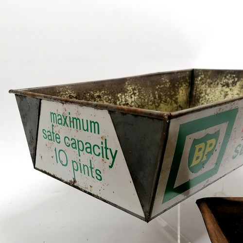 159 - 2 BP vintage oil sump drainer trays 40cm x 25cm x 10cm high, Gunk tin, Castrol Grease tin etc.