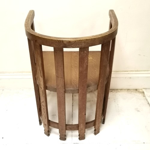 172 - Arts & Crafts Heals style? oak D-shaped chair with 10 slat detail - 74cm high x 53cm wide x 47cm dee... 