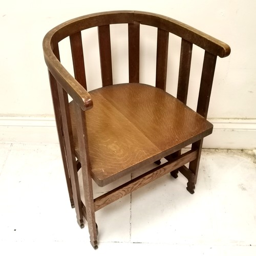 172 - Arts & Crafts Heals style? oak D-shaped chair with 10 slat detail - 74cm high x 53cm wide x 47cm dee... 