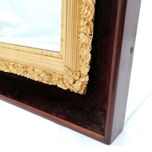 173 - Antique gilt frame mirror set within a mahogany cushion frame with velvet border - 44cm x 33cm ~ lac... 