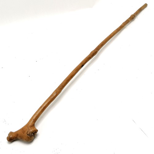 175 - Folk art walking stick with carved detail of 2 faces - 80cm ~ signs of old worm