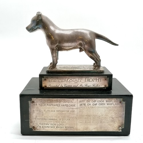 177 - Vintage Flagstaff trophy of a Staffordshire dog presented by Captain & Mrs Roger Fisher - 19cm high ... 