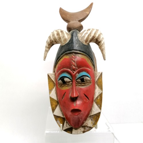 178 - 3 x tribal masks - painted mask 32cm and has loss to crescent detail to top