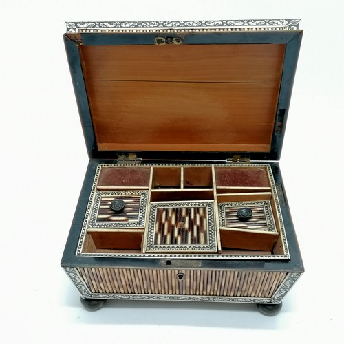 179 - Antique Anglo-Indian porcupine quill sewing box box with fitted tray - 22cm x 16cm x 15cm high ~ lac... 