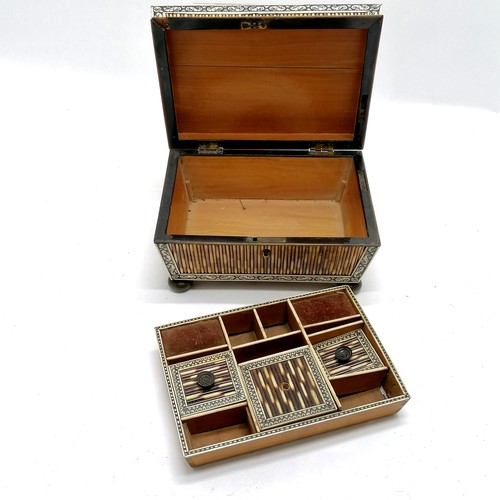 179 - Antique Anglo-Indian porcupine quill sewing box box with fitted tray - 22cm x 16cm x 15cm high ~ lac... 