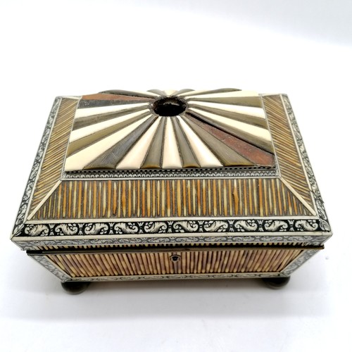 179 - Antique Anglo-Indian porcupine quill sewing box box with fitted tray - 22cm x 16cm x 15cm high ~ lac... 