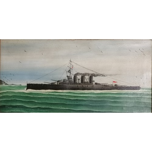 180 - Antique pair of oil paintings on canvas of war ships (HMS Tiger & HMS Lion) by G Fletcher - frame 39... 