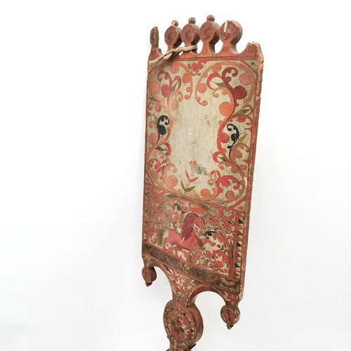 181 - Russian distaff with original paint detail - height 90cm x 22cm wide and has some losses to top and ... 